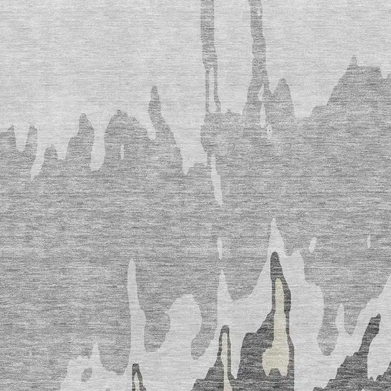 Gray And Silver Abstract Washable Area Rug With UV Protection Photo 2