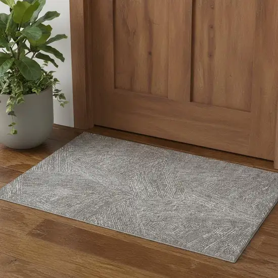 Gray And Silver Abstract Washable Area Rug With UV Protection Photo 1