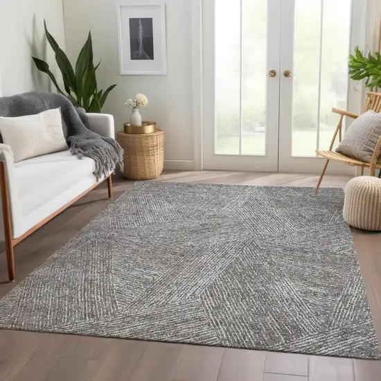 Gray And Silver Abstract Washable Area Rug With UV Protection Photo 1