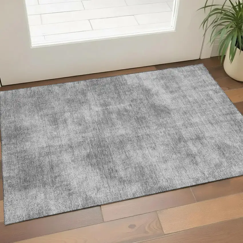 Gray And Silver Abstract Washable Area Rug With UV Protection Photo 1