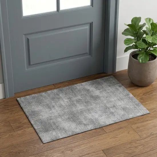 Gray And Silver Abstract Washable Area Rug With UV Protection Photo 1