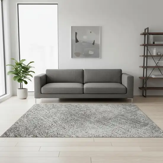 Gray And Silver Abstract Washable Area Rug With UV Protection Photo 2