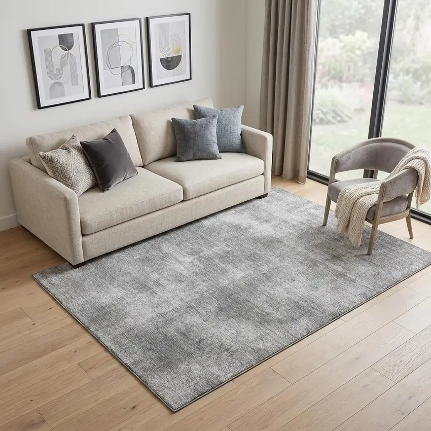 Gray And Silver Abstract Washable Area Rug With UV Protection Photo 1