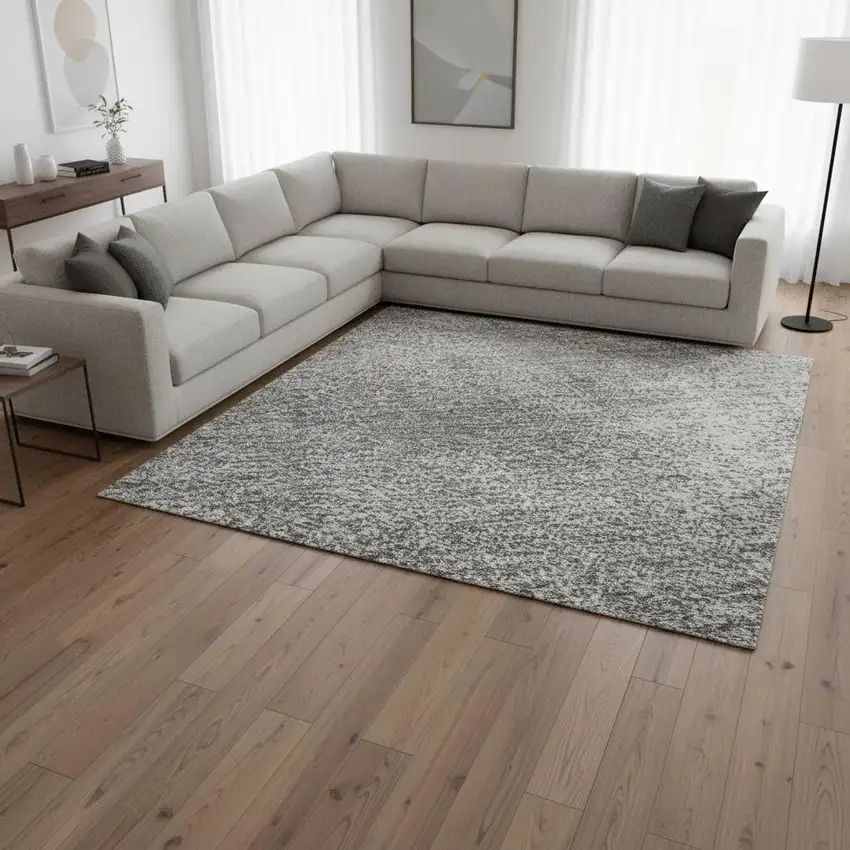 Gray And Silver Abstract Washable Area Rug With UV Protection Photo 2