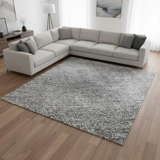 Gray And Silver Abstract Washable Area Rug With UV Protection Photo 2