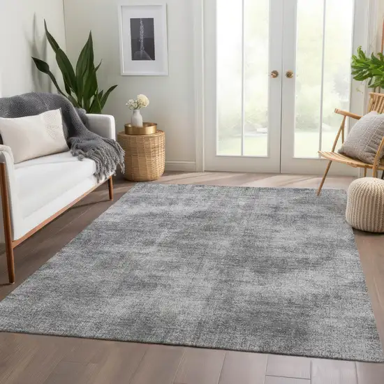 Gray And Silver Abstract Washable Area Rug With UV Protection Photo 4