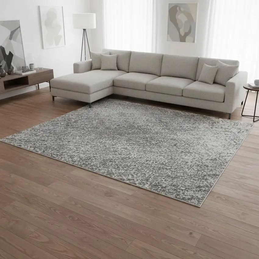 Gray And Silver Abstract Washable Area Rug With UV Protection Photo 2