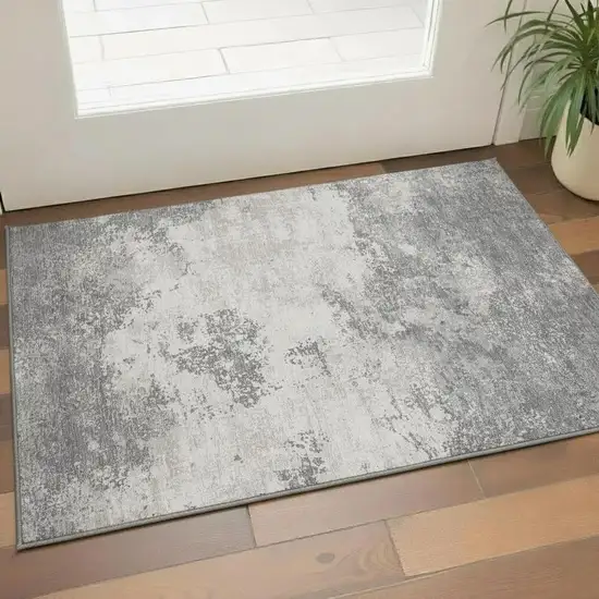 Gray And Silver Abstract Washable Area Rug With UV Protection Photo 2