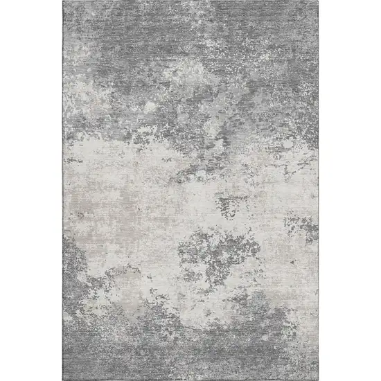 Gray And Silver Abstract Washable Area Rug With UV Protection Photo 1