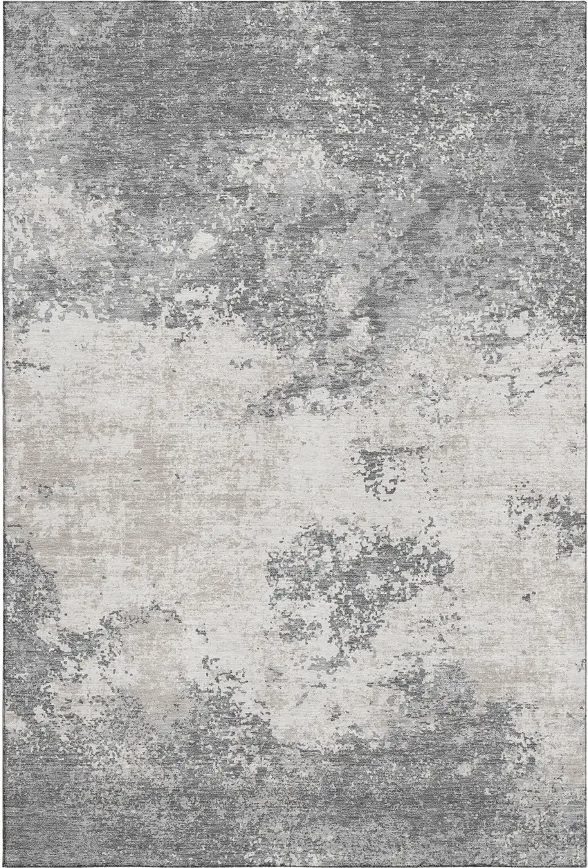 Gray And Silver Abstract Washable Area Rug With UV Protection Photo 1
