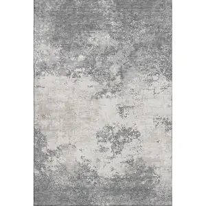 Photo of Gray And Silver Abstract Washable Area Rug With UV Protection