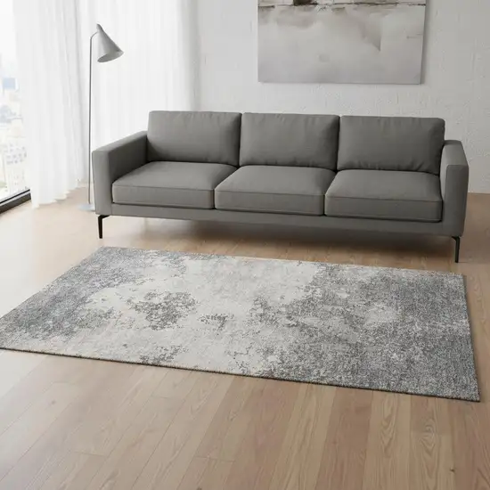 Gray And Silver Abstract Washable Area Rug With UV Protection Photo 2