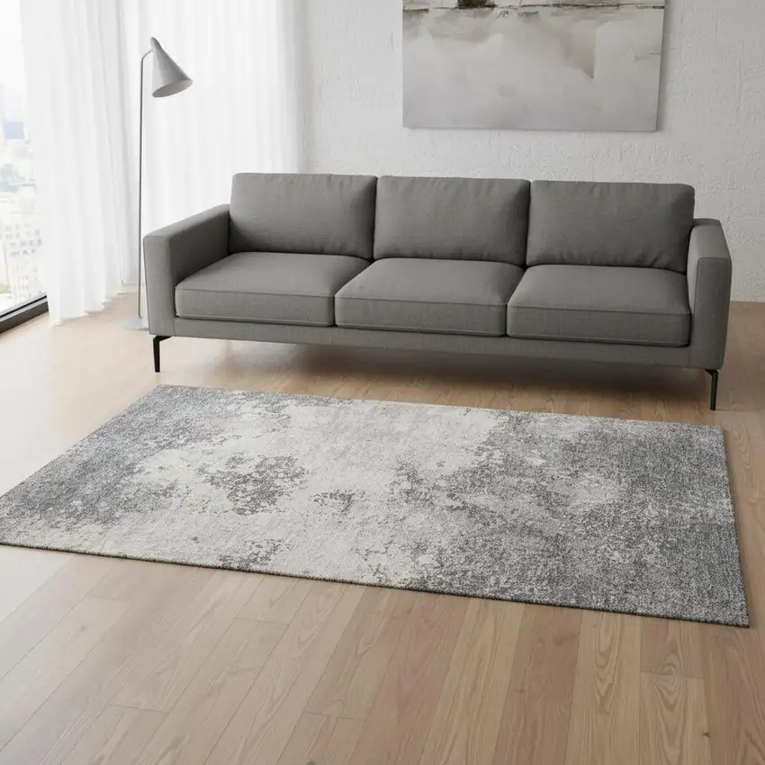 Gray And Silver Abstract Washable Area Rug With UV Protection Photo 2