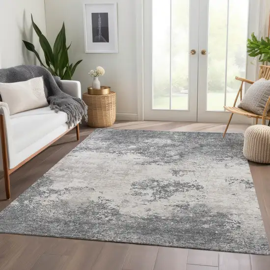 Gray And Silver Abstract Washable Area Rug With UV Protection Photo 5