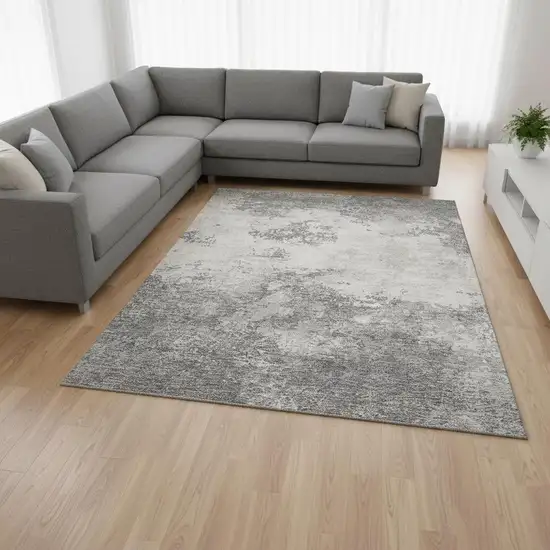 Gray And Silver Abstract Washable Area Rug With UV Protection Photo 2