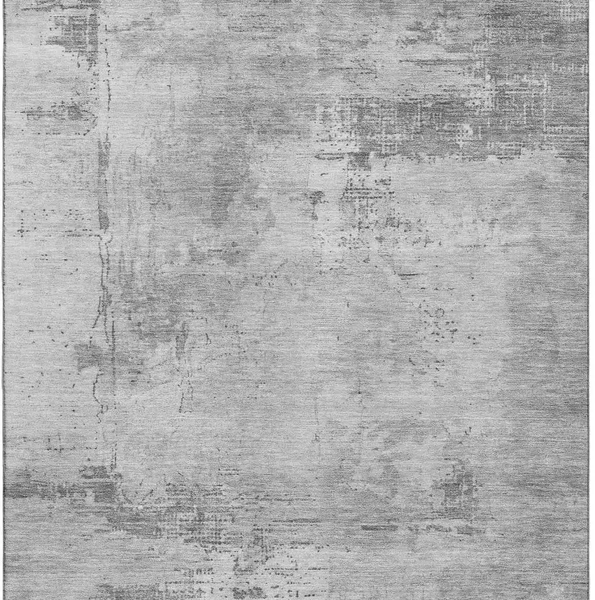 Gray And Silver Abstract Washable Area Rug With UV Protection Photo 2
