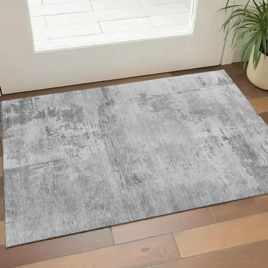 Gray And Silver Abstract Washable Area Rug With UV Protection Photo 1