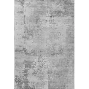 Photo of Gray And Silver Abstract Washable Area Rug With UV Protection