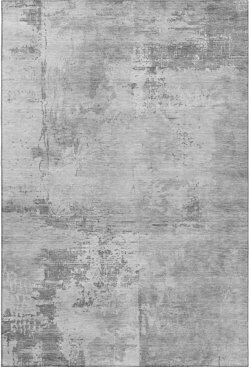 Gray And Silver Abstract Washable Area Rug With UV Protection Photo 1