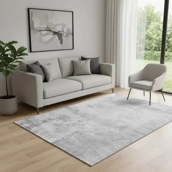Gray And Silver Abstract Washable Area Rug With UV Protection Photo 2