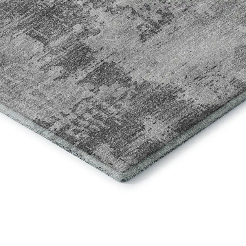 Gray And Silver Abstract Washable Area Rug With UV Protection Photo 7