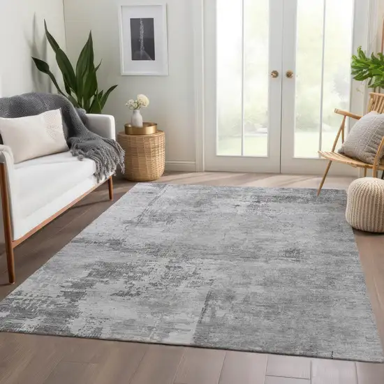 Gray And Silver Abstract Washable Area Rug With UV Protection Photo 5
