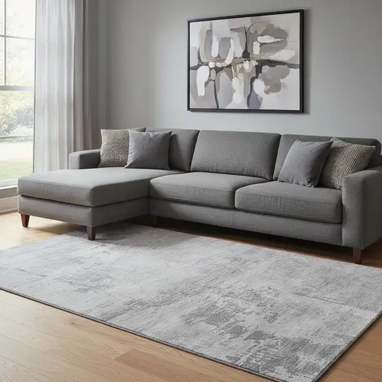 Gray And Silver Abstract Washable Area Rug With UV Protection Photo 2