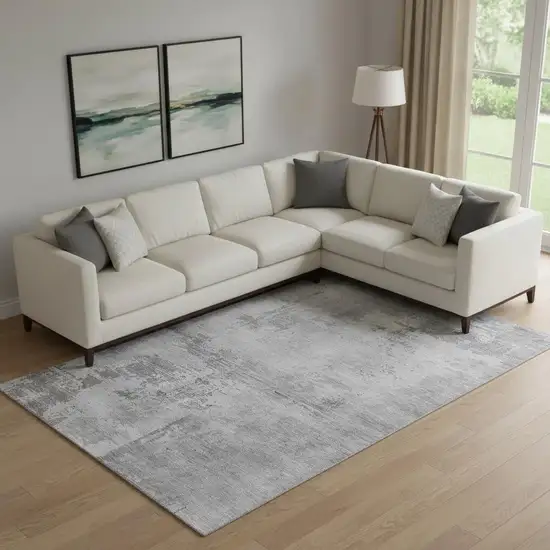 Gray And Silver Abstract Washable Area Rug With UV Protection Photo 2