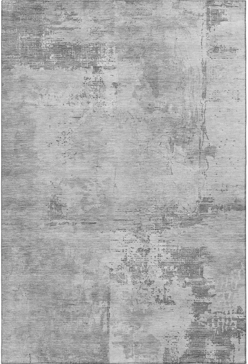 Gray And Silver Abstract Washable Area Rug With UV Protection Photo 2