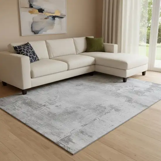 Gray And Silver Abstract Washable Area Rug With UV Protection Photo 2