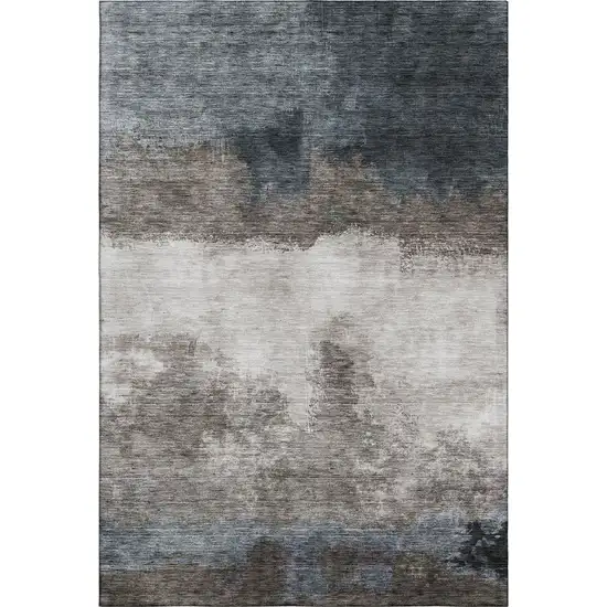 Gray And Silver Abstract Washable Area Rug With UV Protection Photo 1
