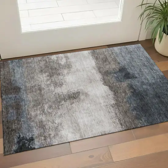 Gray And Silver Abstract Washable Area Rug With UV Protection Photo 1