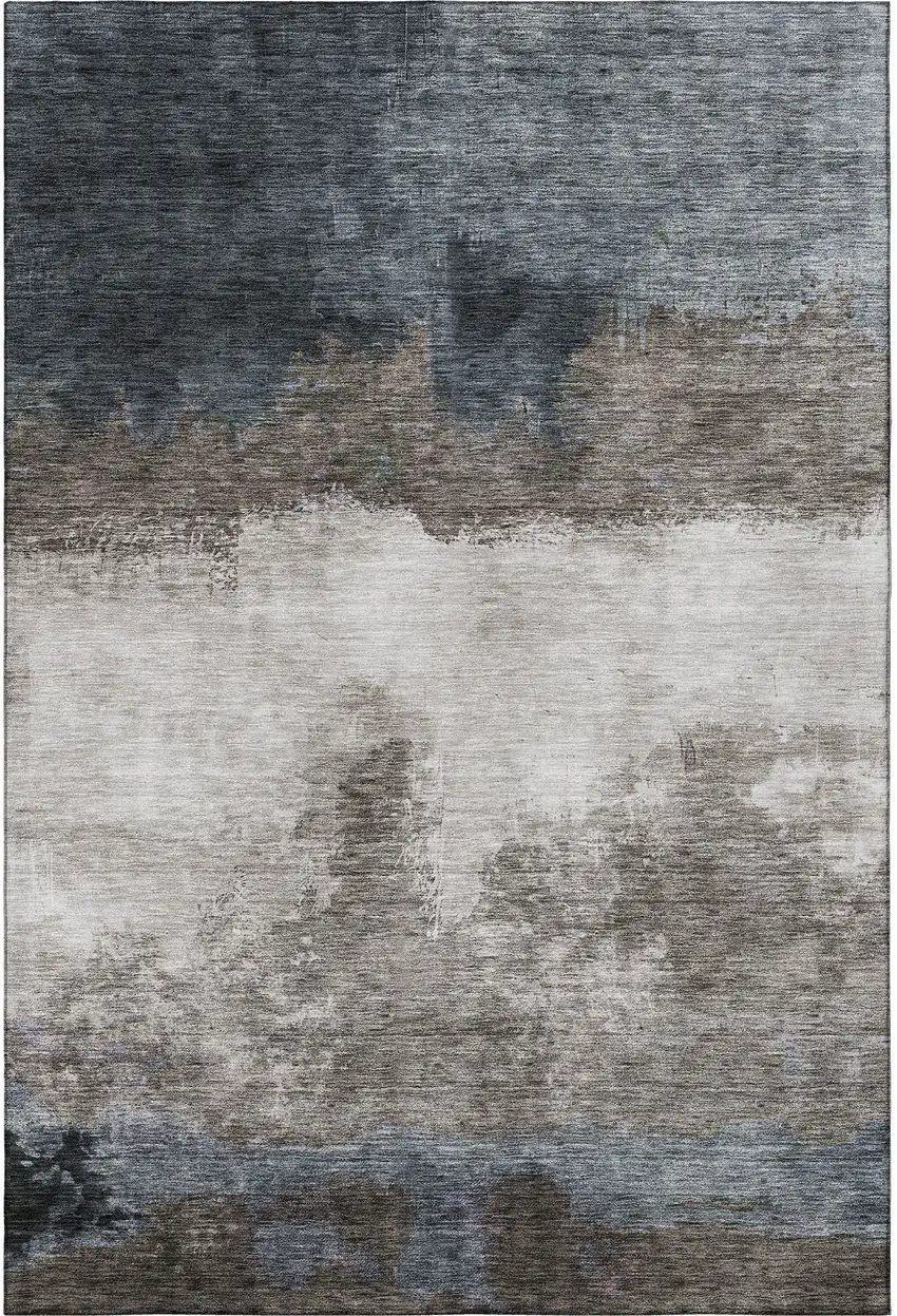 Gray And Silver Abstract Washable Area Rug With UV Protection Photo 3