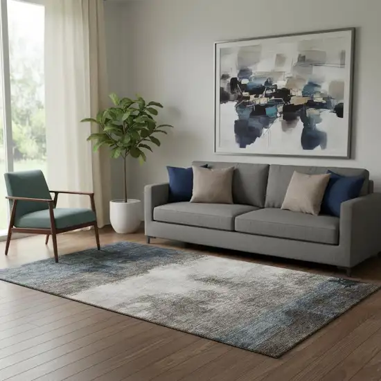 Gray And Silver Abstract Washable Area Rug With UV Protection Photo 2