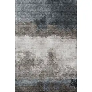 Photo of Gray And Silver Abstract Washable Area Rug With UV Protection