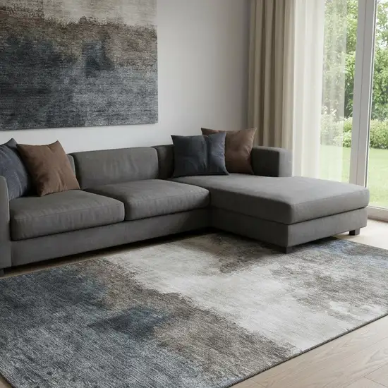 Gray And Silver Abstract Washable Area Rug With UV Protection Photo 2