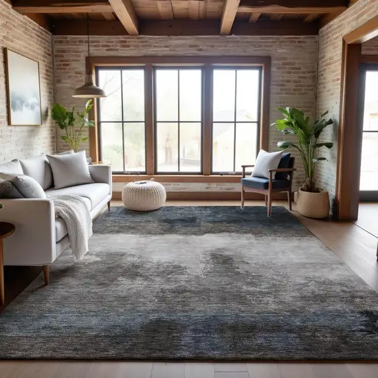 Gray And Silver Abstract Washable Area Rug With UV Protection Photo 4