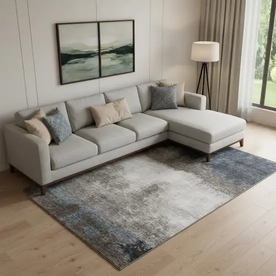 Gray And Silver Abstract Washable Area Rug With UV Protection Photo 2