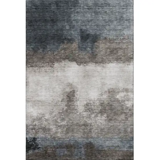 Gray And Silver Abstract Washable Area Rug With UV Protection Photo 3