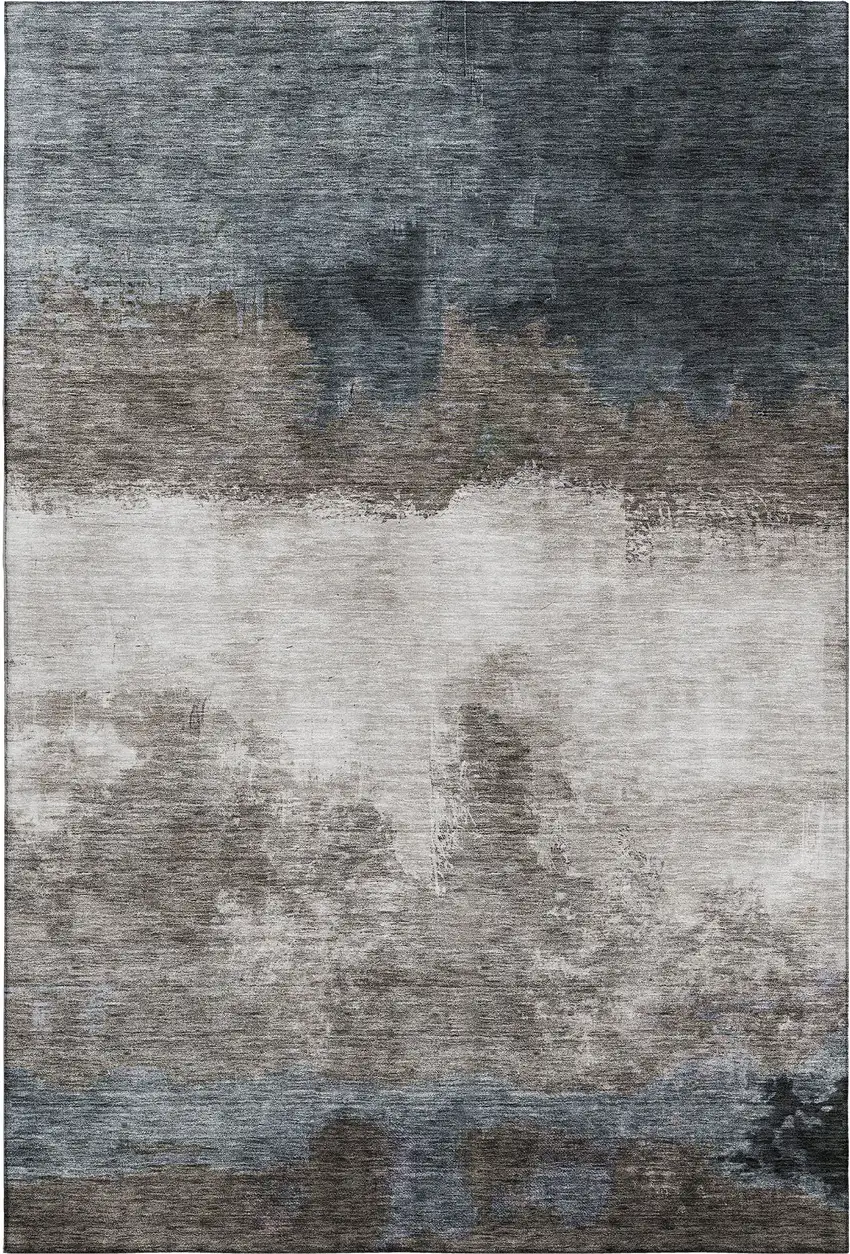 Gray And Silver Abstract Washable Area Rug With UV Protection Photo 1