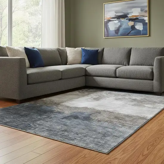 Gray And Silver Abstract Washable Area Rug With UV Protection Photo 2