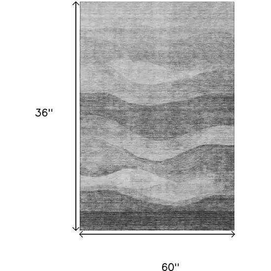 Gray And Silver Abstract Washable Area Rug With UV Protection Photo 3