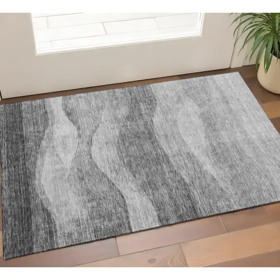 Gray And Silver Abstract Washable Area Rug With UV Protection Photo 1