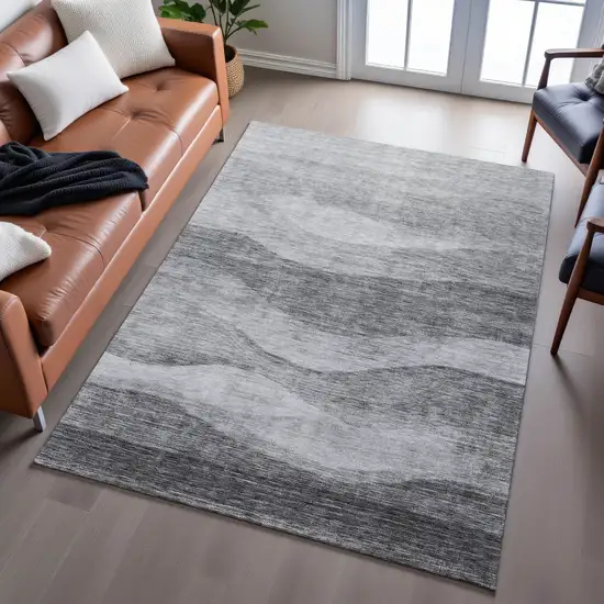 Gray And Silver Abstract Washable Area Rug With UV Protection Photo 3
