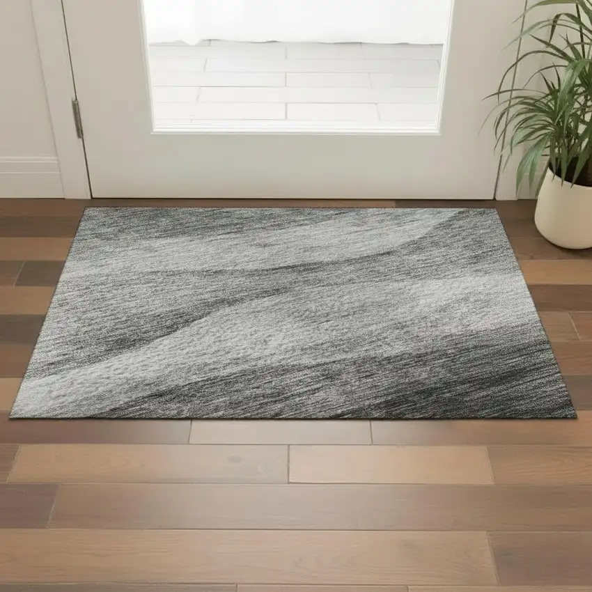 Gray And Silver Abstract Washable Area Rug With UV Protection Photo 2