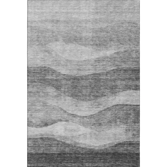Gray And Silver Abstract Washable Area Rug With UV Protection Photo 4