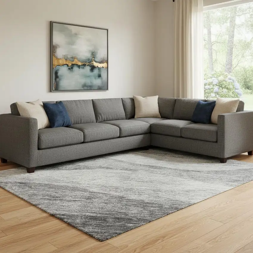 Gray And Silver Abstract Washable Area Rug With UV Protection Photo 2