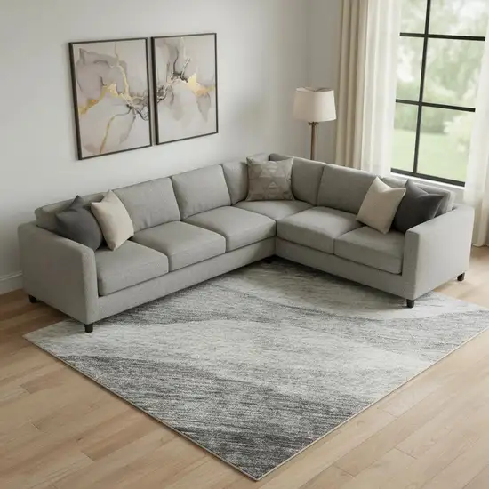 Gray And Silver Abstract Washable Area Rug With UV Protection Photo 2
