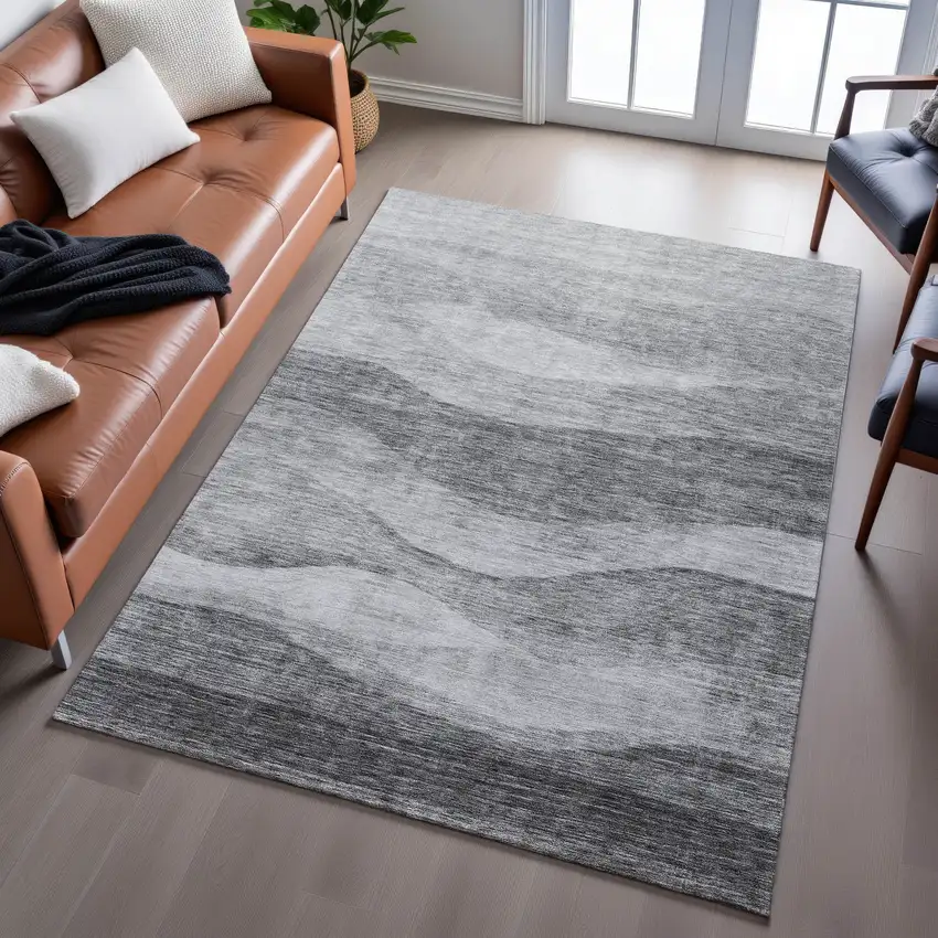 Gray And Silver Abstract Washable Area Rug With UV Protection Photo 3