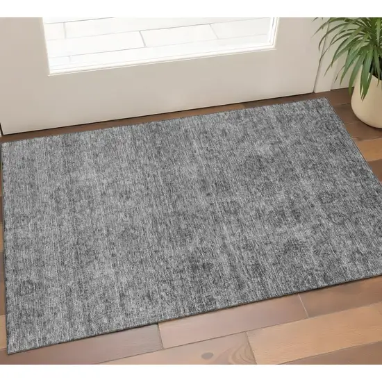 Gray And Silver Abstract Washable Area Rug With UV Protection Photo 1